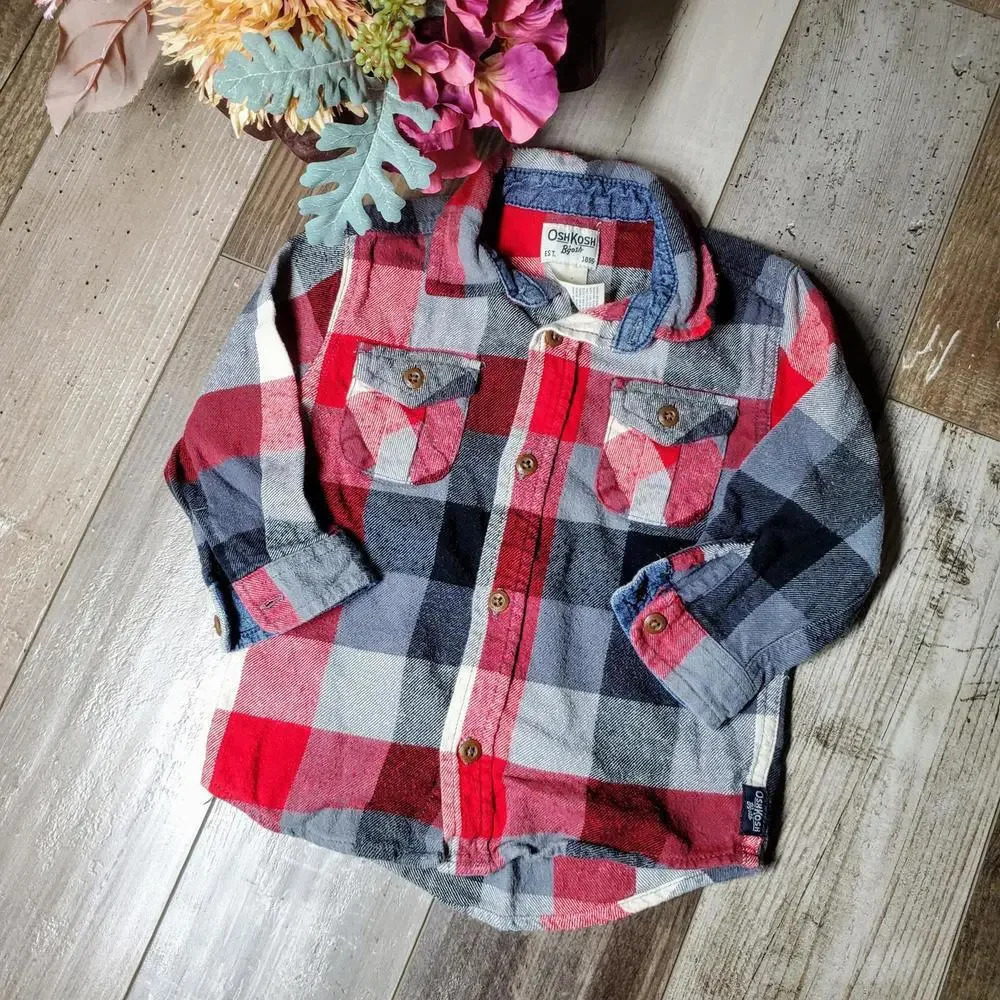 OshKosh B'gosh Baby Toddler Buttondown Flannel Size 24m - Picture 8 of 11